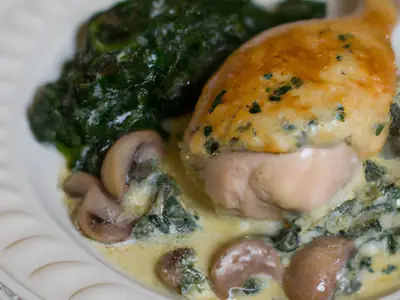 Creamy Mushroom and Spinach Stuffed Chicken, plated and ready to serve