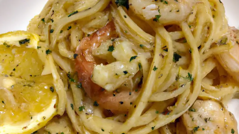 Lemon Butter Garlic Shrimp Pasta, plated and ready to serve