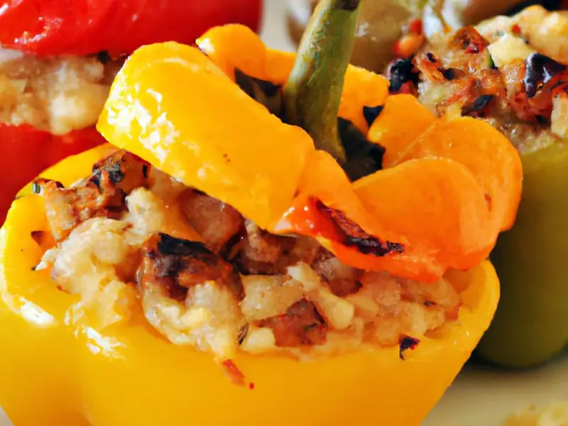 Roasted Stuffed Bell Peppers, plated and ready to serve