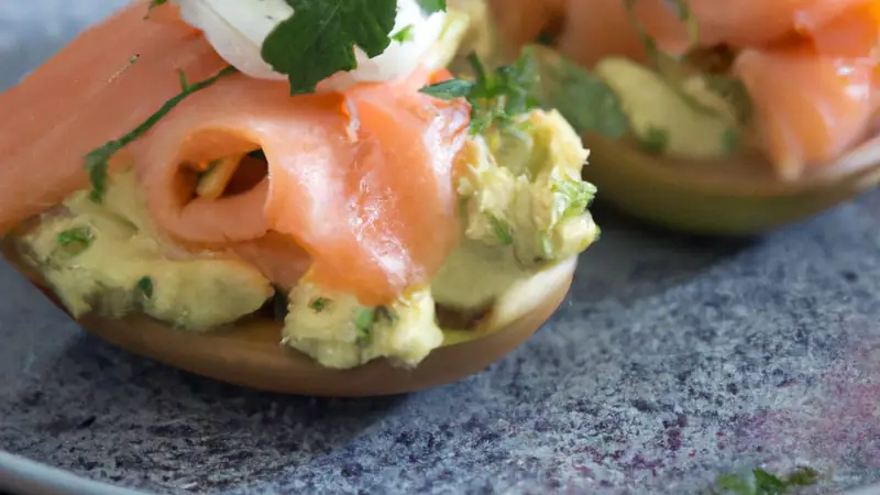 Smoked Salmon and Avocado Eggs Royale, plated and ready to serve